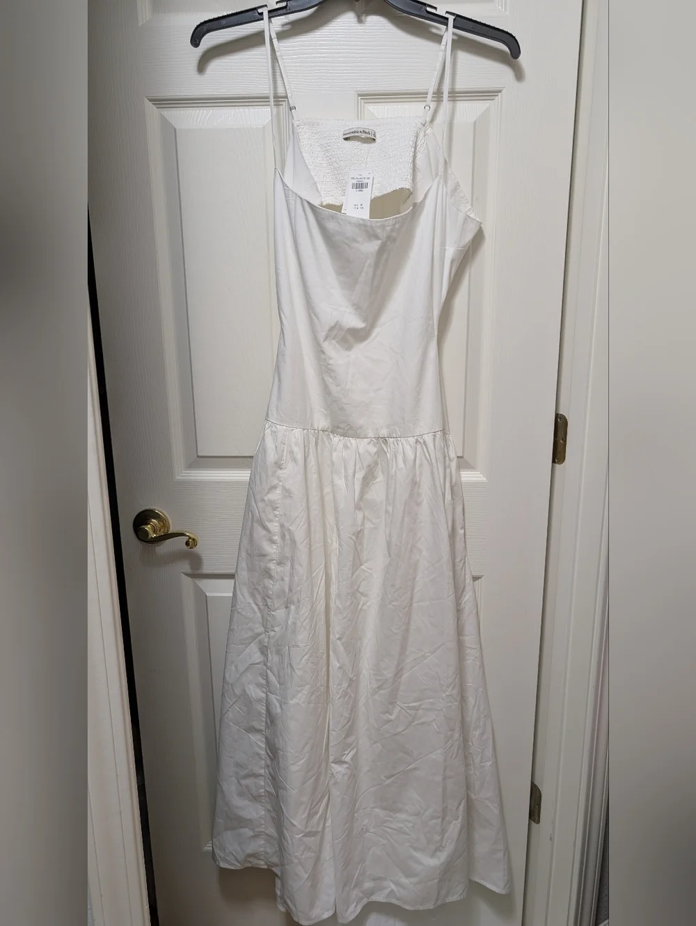 Abercrombie & Fitch Dipped Drop Waist Cutout Maxi Dress White Sleeveless Poplin